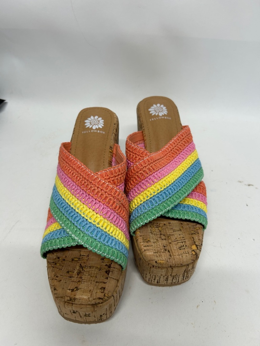 Wedge Slide Sandals in Multicolor Stripe yellow box size 8.5 new without tags - Picture 2 of 8